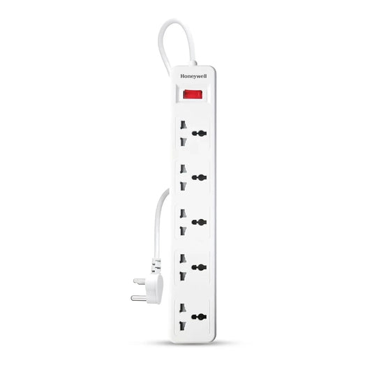 Honeywell 5 Outlet Extension Board with Master Switch, 6 Amps, 250V, 5 International Sockets, Pure Copper, 6 Advanced Safety Features, 2 Meter Power Cord, BIS Certified, 1 Year Warranty