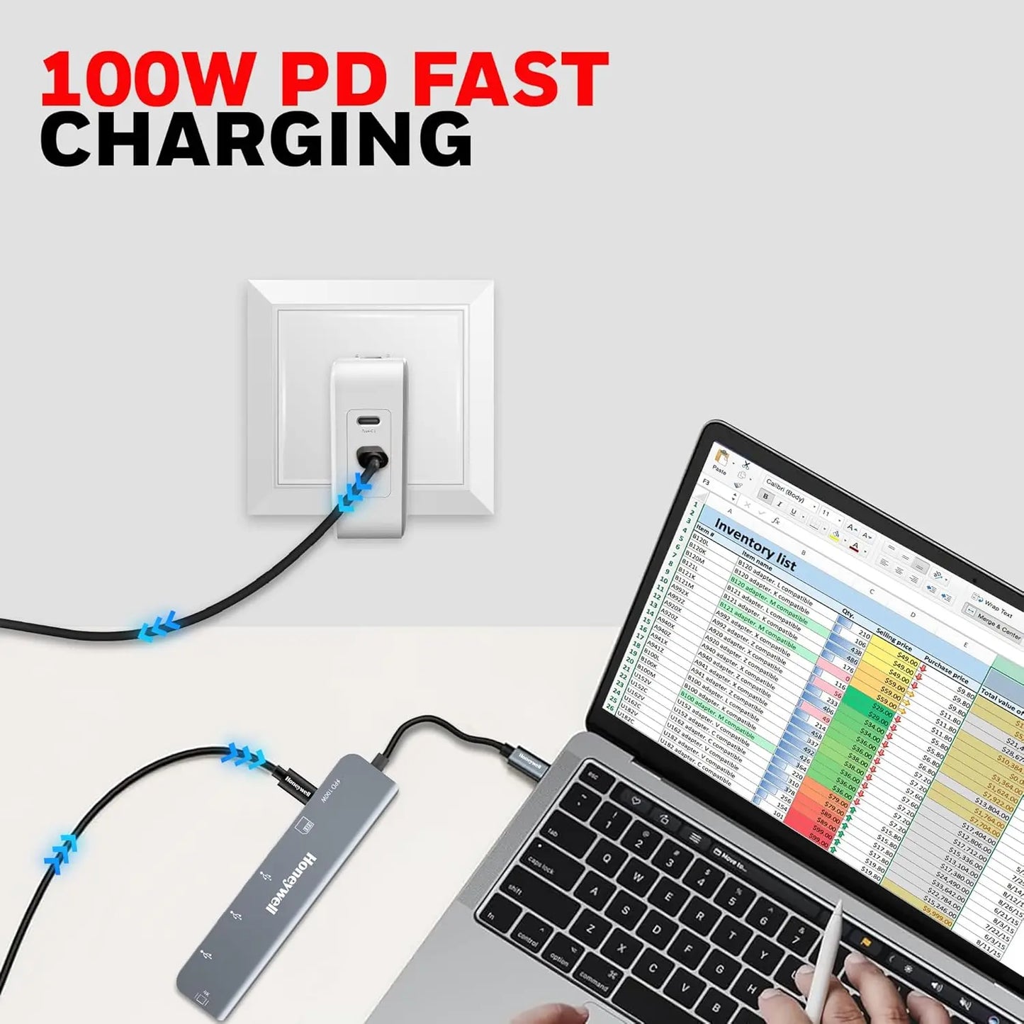 Honeywell 7-in-1 TypeC Docking Station with 4K HDMI,1xUSB 3.0, 2xUSB 2.0 & TypeC 3.0 PD 100W Charging Port, SD & Micro SD Slot,for All Type C Devices- MacBook,Laptop, Thunderbolt 3,PC,3 Years Warranty