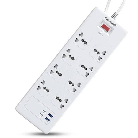 Honeywell 8 Out Surge Protector with Master Switch, Spike Guard/Extension Board, 8 Outlet, 2xPD20W & 2xUSB, 36000Amp, 1.8 Meter Cord, DSW, Automatic Overload Protection, 3 Years Manufacturer Warranty