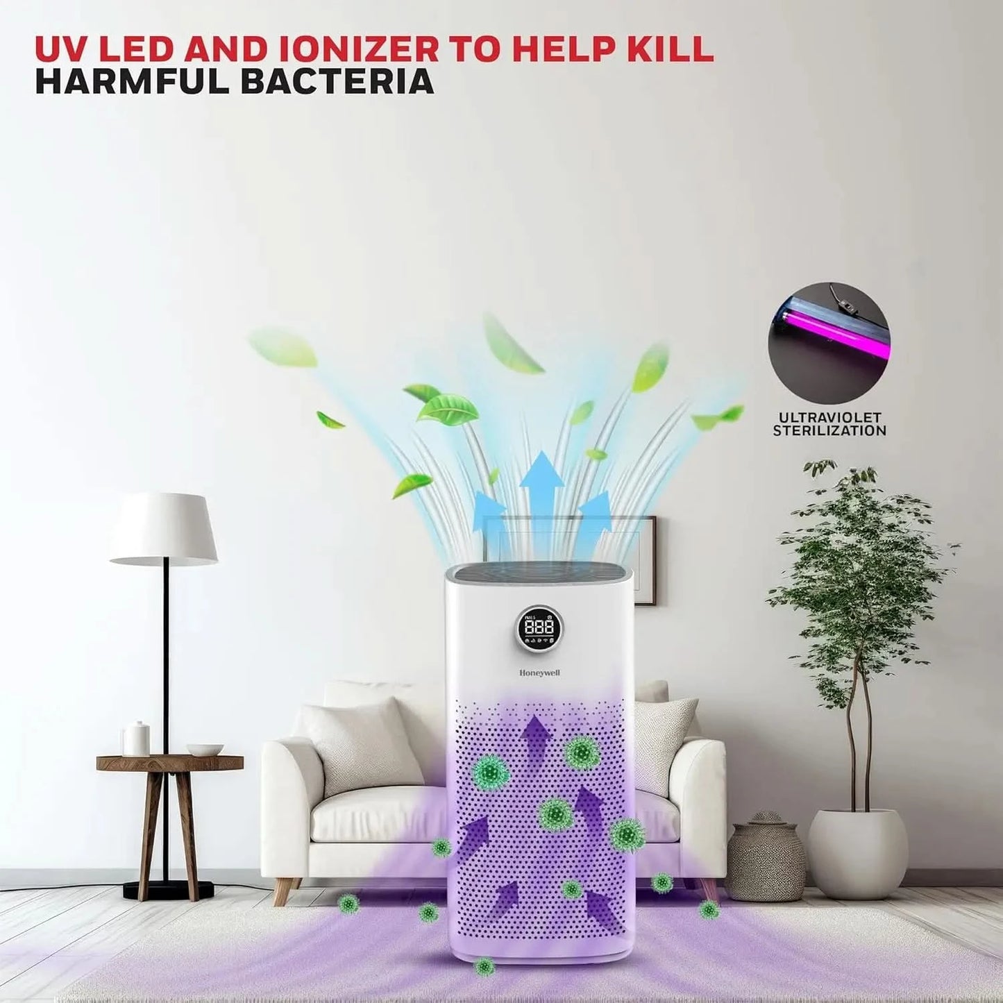 Honeywell Air Purifier For Home, 4 Stage Filtration,Covers 853sq.ft,PM 2.5 Level Display,with WIFI & ALEXA,H13 HEPA & Activated Carbon Filter,Removes 99.99% Pollutants,Micro Allergens-Air Touch P2