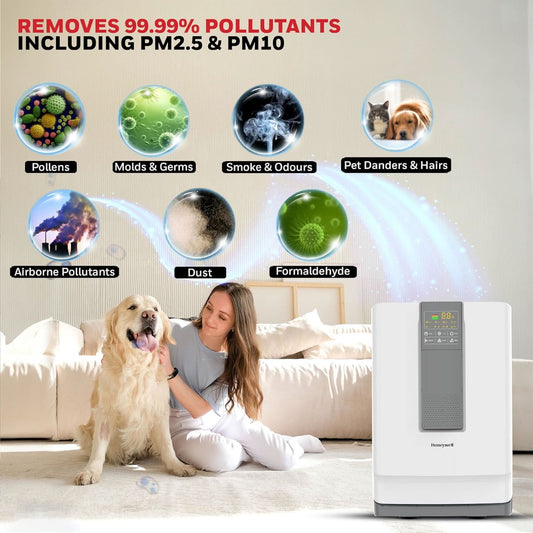 Honeywell Air Purifier For Home, 5 Stage Filtration, Covers 543 sq.ft, UV LED & Ionizer, Anti-Bacterial, Activated Carbon & H13 HEPA Filter, Removes 99.99% Pollutants & Micro Allergens - Air touch V4