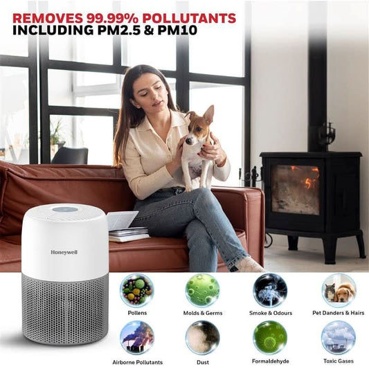 Honeywell Air Purifier for Home & Office, 3-in-1, Pre, H13 HEPA, Activated Carbon, Removes 99.99% Pollutants, Allergens, Pet Dander, Smoke, Dust & Pollens - Air touch V1