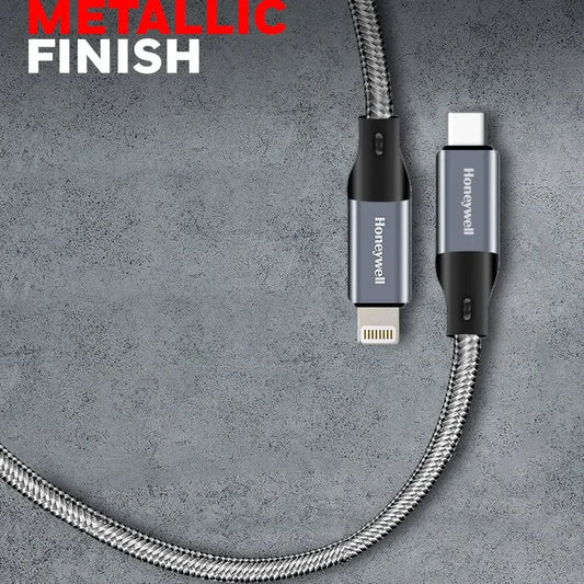 Honeywell Apple Certified(MFI)Type C To Lightning 1.2M/4FT Cable,Fast Charging PD87W & 480MBPS Transfer Speed, original Lightning connector, Braided charge & sync cable for iPhone, iPad, Airpods -Grey