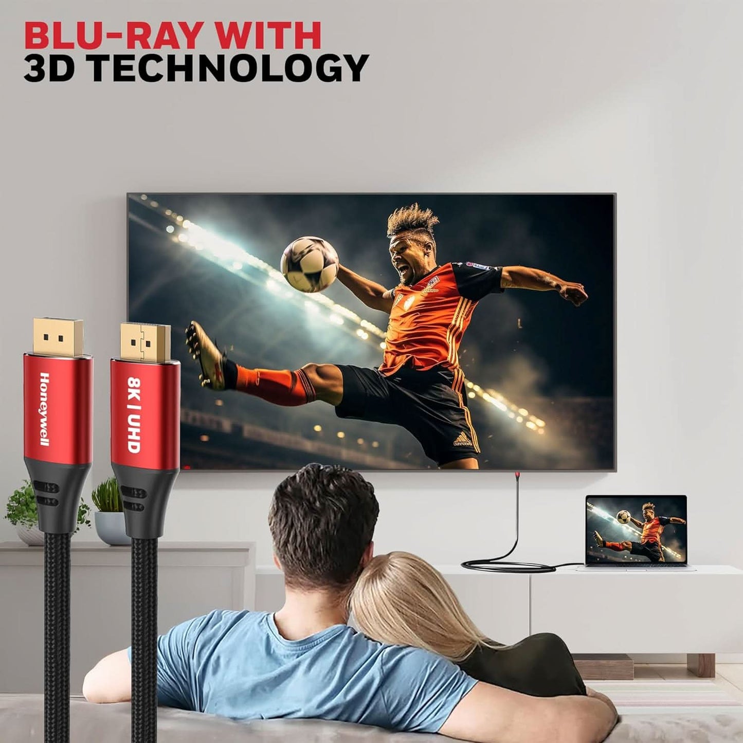 Honeywell Display Port To Display Port 2.0 Cable, 8K@60Hz UHD Resolution, 2 Mtr, 40 GBPS Transmission Speed, Male to Male, Compatible with TV, Laptop, Projector, Monitor etc