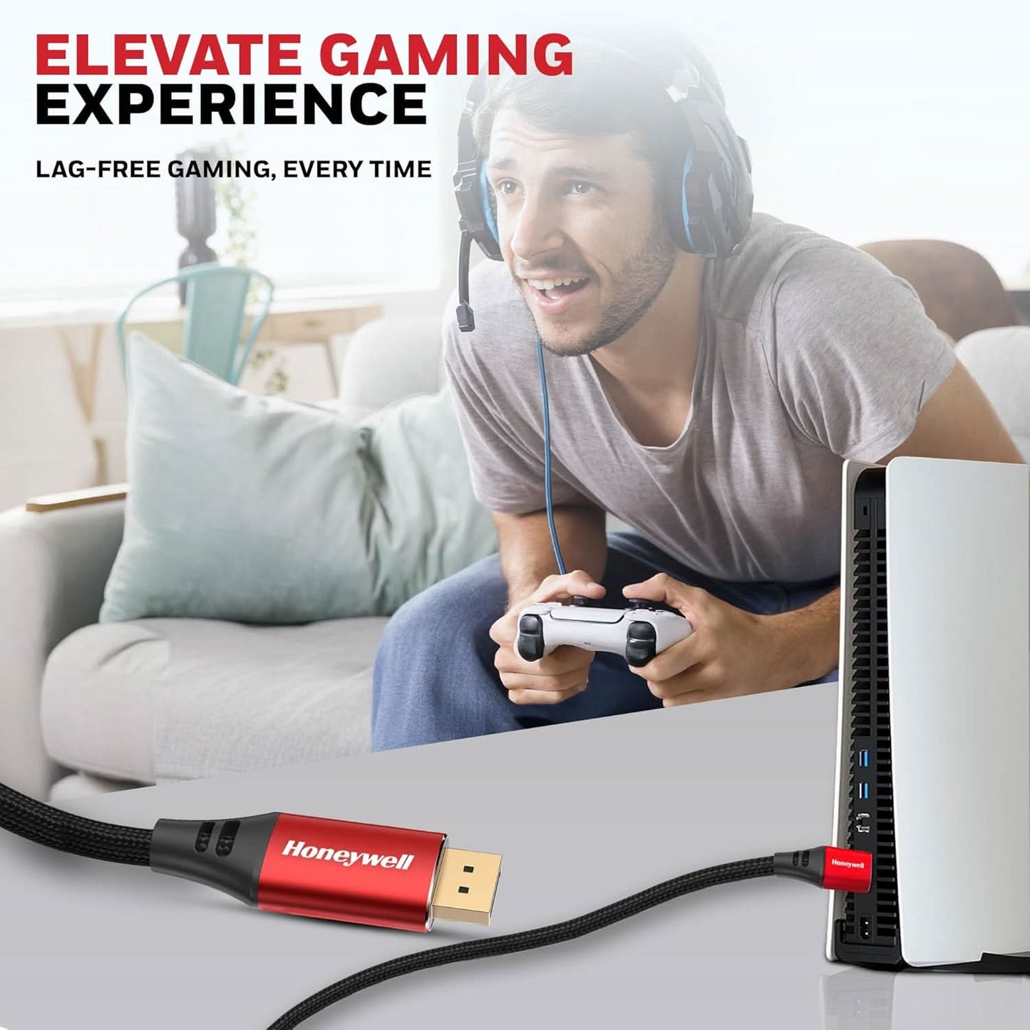Honeywell Display Port To Display Port 2.0 Cable, 8K@60Hz UHD Resolution, 2 Mtr, 40 GBPS Transmission Speed, Male to Male, Compatible with TV, Laptop, Projector, Monitor etc