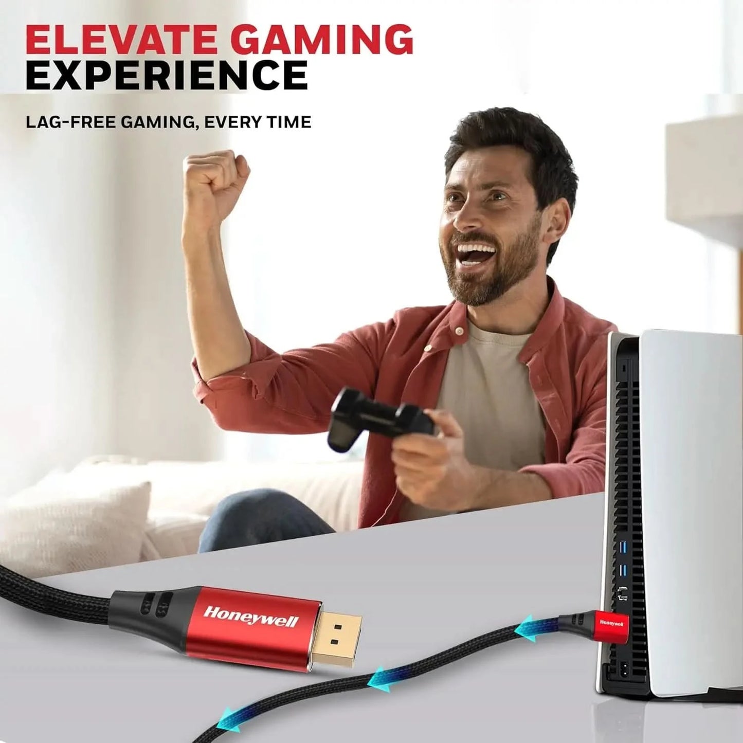 Honeywell Display Port To Display Port 2.1 Cable, 16K@60Hz UHD Resolution, 2 meter, 40 GBPS Transmission Speed, Male to Male, Compatible with TV, Laptop, Projector, Monitor, etc