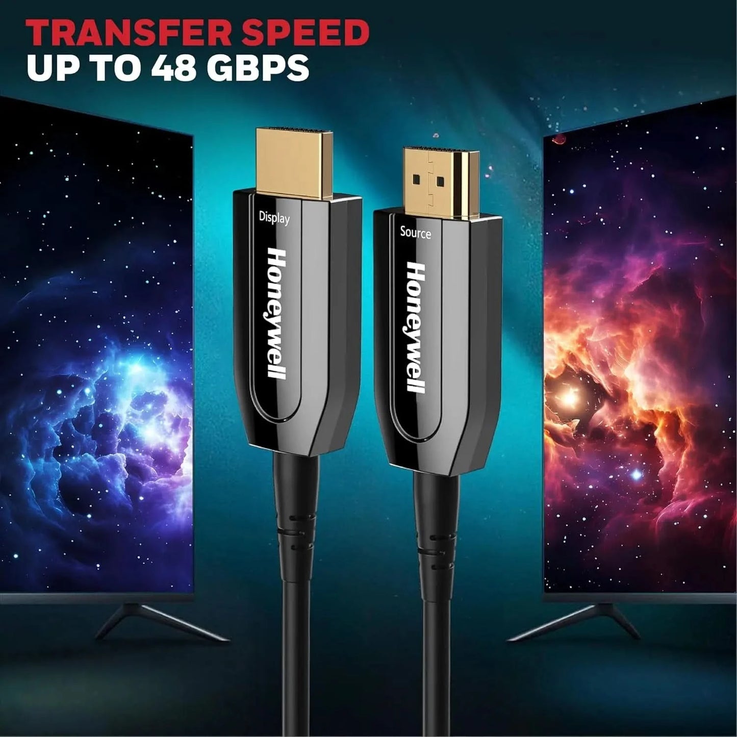 Honeywell HDMI AOC 2.1 Complaint 20 Meters, Transmission Speed of 48GBPS, Supports UHD Resolution of 8K@60Hz, Male-to-Male, High-Speed Fiber Optics Cable, Compatible with TV, Gaming Console, etc.