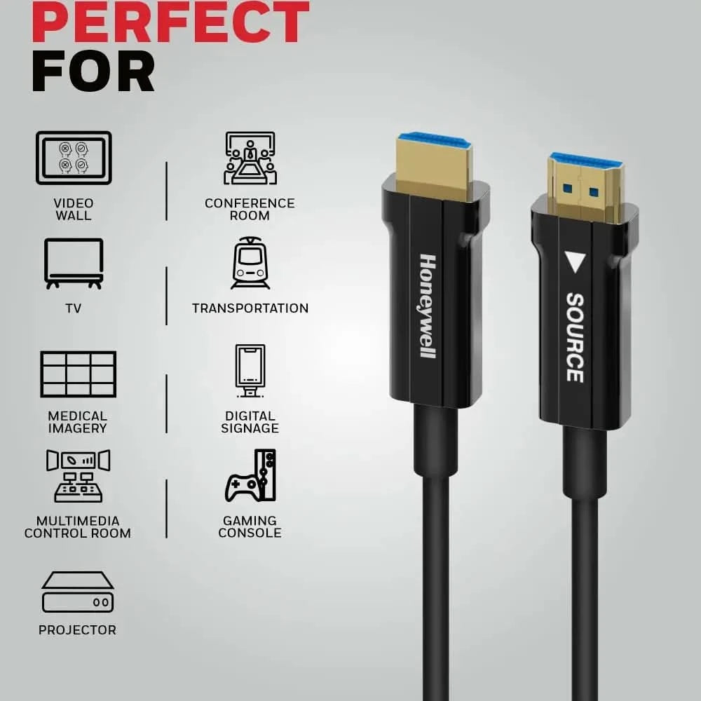 Honeywell HDMI AOC 2.1 Complaint 50 Meters, Transmission Speed of 48GBPS, Supports UHD Resolution of 8K@60Hz, Male-to-Male, High-Speed Fiber Optics Cable, Compatible with TV, Gaming Console, etc.