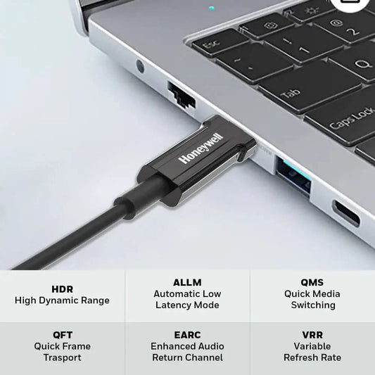 Honeywell HDMI AOC 2.1 Complaint 50 Meters, Transmission Speed of 48GBPS, Supports UHD Resolution of 8K@60Hz, Male-to-Male, High-Speed Fiber Optics Cable, Compatible with TV, Gaming Console, etc.
