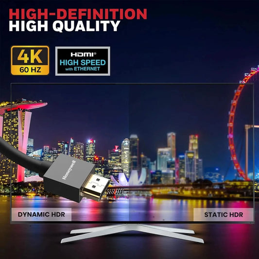 Honeywell HDMI Cable v2.0 with Ethernet, 3D/4K@60Hz Ultra HD Resolution, 10 Mtr, 18 GBPS Transmission Speed, High Speed, Compatible with all HDMI Devices Laptop Desktop TV Set-top Box Gaming Console