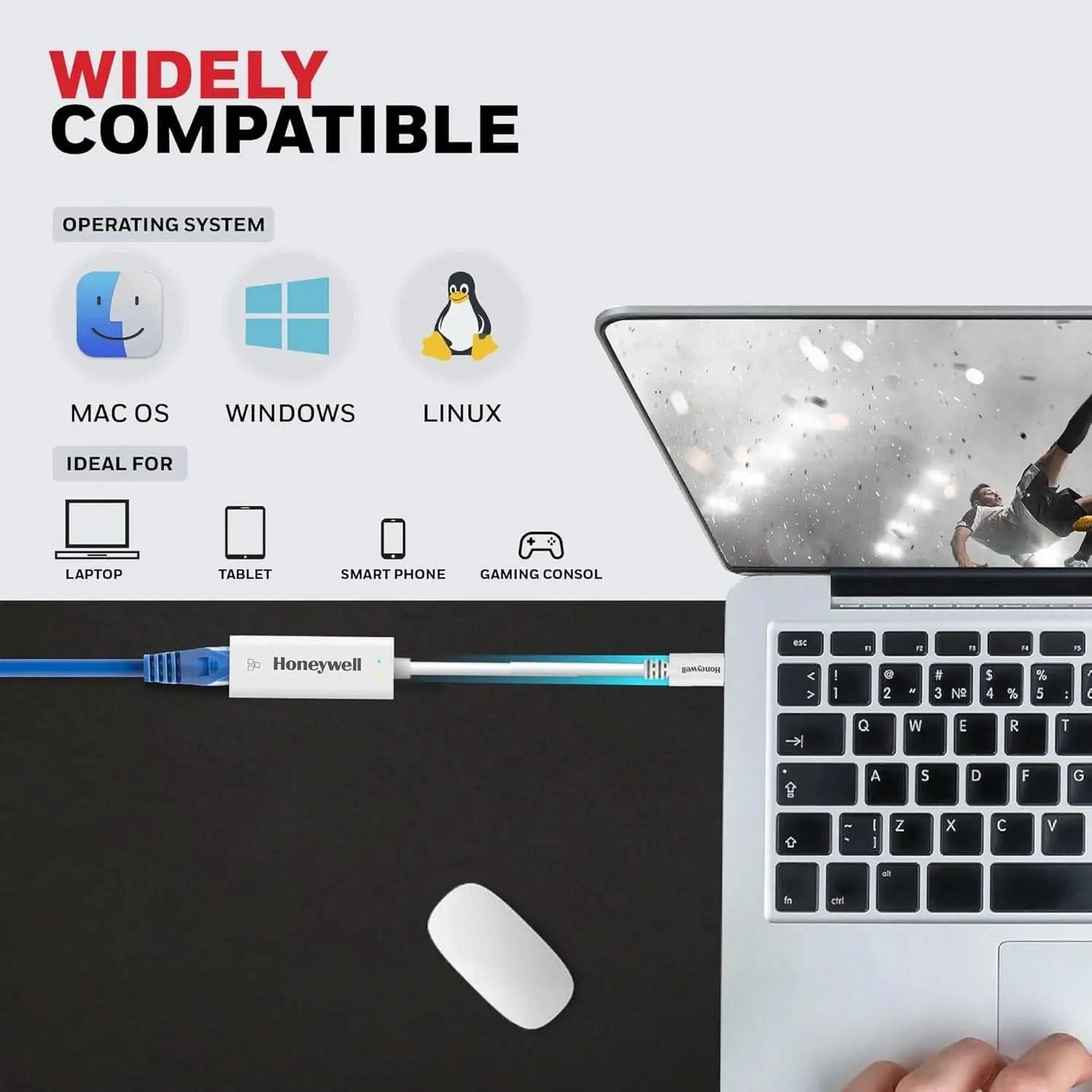 Honeywell High-Speed Type C to RJ45 Gigabit Ethernet Adapter, 10/100/1000 MBPS Network LAN speeds, Universally Compatible with All Type C MacBooks, laptops, PCs, Xbox, PS5, Tablets, etc.