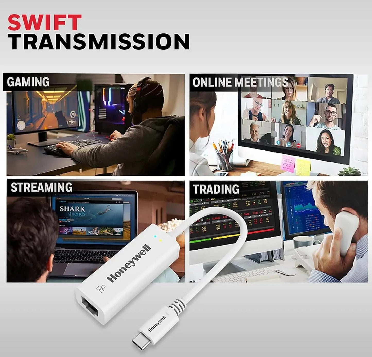 Honeywell High-Speed Type C to RJ45 Gigabit Ethernet Adapter, 10/100/1000 MBPS Network LAN speeds, Universally Compatible with All Type C MacBooks, laptops, PCs, Xbox, PS5, Tablets, etc.