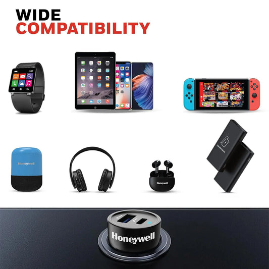 Honeywell Micro CLA 38W PD Smart Car Charger, 1XType C & 1XUSB A Dual Port Charger with Ultra-Fast Charging, Adapter for iPhone and Android, All Smartphones Compatible (iPad, AirPods, iPhone etc)