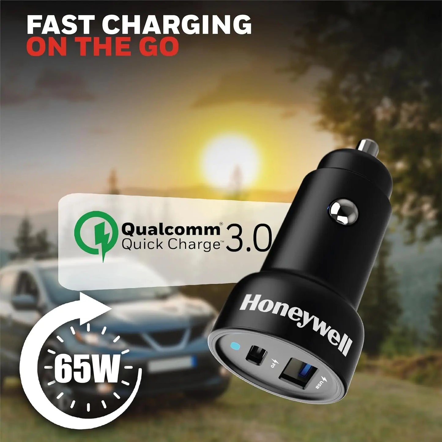Honeywell Micro CLA 83W PD Smart Car Charger, 65W Type C PD & 18W USB A Port, Ultra-Fast Charging, Compatible with All Car for iPhone, Smartphones, Laptops, Tablets, 3 Years Manufacturer Warranty