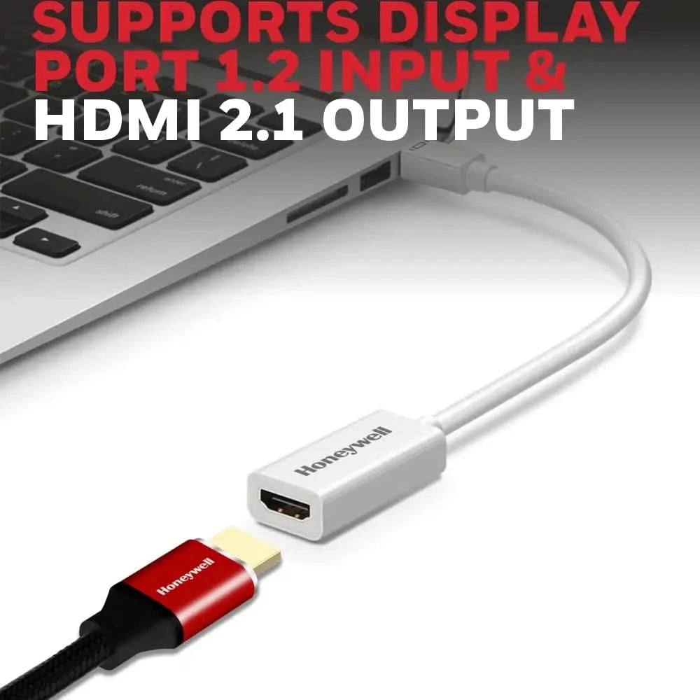 Honeywell Mini Display Port to HDMI Adapter, 4K x 2K@30Hz Resolution, Transmission Speed of 3.0 Gbps, Male-Female Adapter, Compatible with LED Displays, Laptops, Gaming Consoles, Projector- White