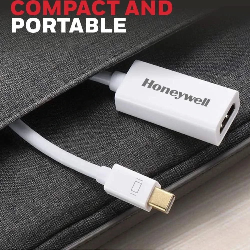 Honeywell Mini Display Port to HDMI Adapter, 4K x 2K@30Hz Resolution, Transmission Speed of 3.0 Gbps, Male-Female Adapter, Compatible with LED Displays, Laptops, Gaming Consoles, Projector- White