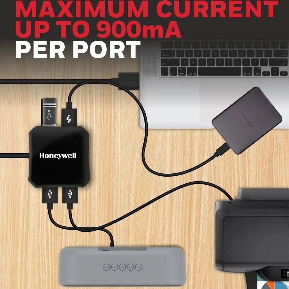 Honeywell Momentum 4-1 USB 3.0 Hub, 1.2 Meter Cable, Max Current 900mA, Transmission Speed 5GBPS, Universally Compatible with All USB PC, Laptop, Speaker, Mobile, Pen Drive,Hard Drive,Keyboard Printer