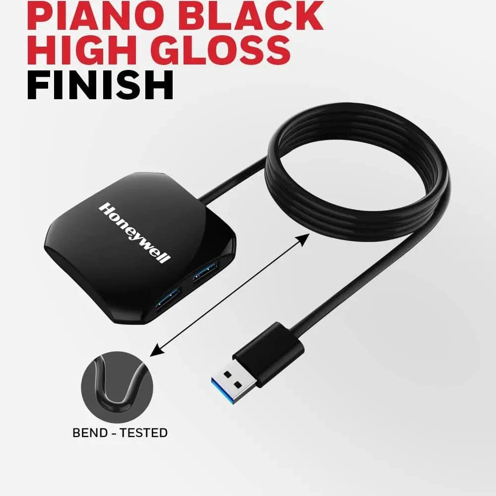 Honeywell Momentum 4-1 USB 3.0 Hub, 1.2 Meter Cable, Max Current 900mA, Transmission Speed 5GBPS, Universally Compatible with All USB PC, Laptop, Speaker, Mobile, Pen Drive,Hard Drive,Keyboard Printer