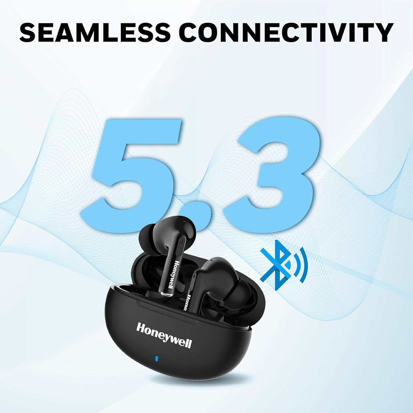 Honeywell Moxie V1200 Bluetooth TWS Earbuds with 26H of Playtime, Type C Fast Charging, IPx4 Water Resistant, Bluetooth V5.3, 13mm*2 Drivers, Voice Assistant, 2 Years Manufacturer Warranty - Black