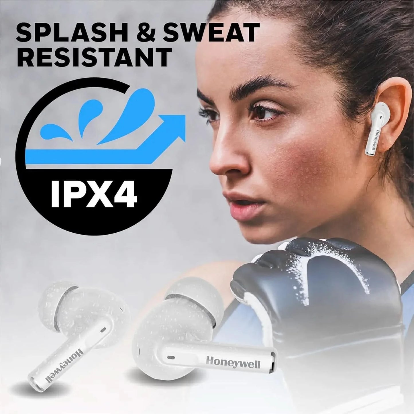 Honeywell Moxie V1200 Bluetooth TWS Earbuds with 26H of Playtime, Type C Fast Charging, IPx4 Water Resistant, Bluetooth V5.3, 13mm*2 Drivers, Voice Assistant, 2 Years Manufacturer Warranty - White