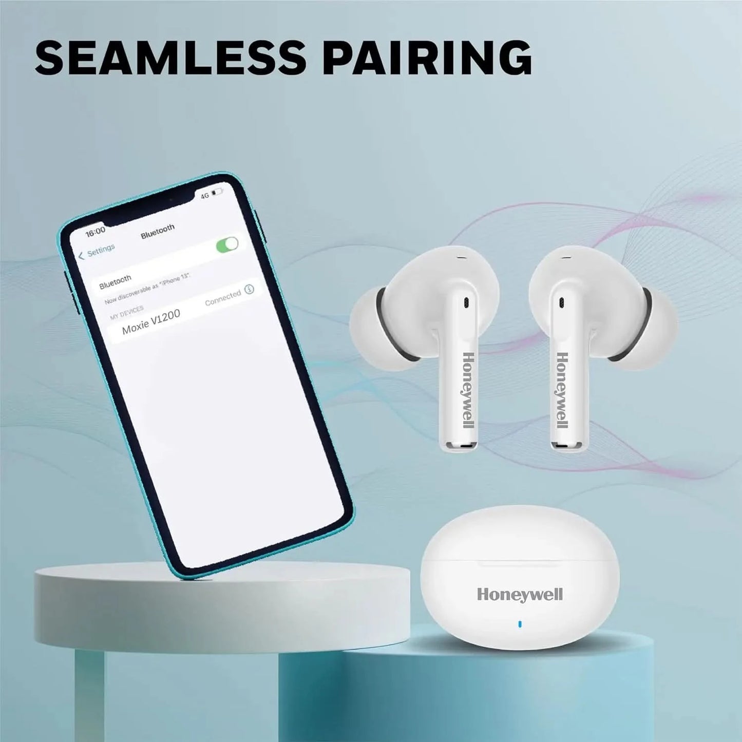 Honeywell Moxie V1200 Bluetooth TWS Earbuds with 26H of Playtime, Type C Fast Charging, IPx4 Water Resistant, Bluetooth V5.3, 13mm*2 Drivers, Voice Assistant, 2 Years Manufacturer Warranty - White