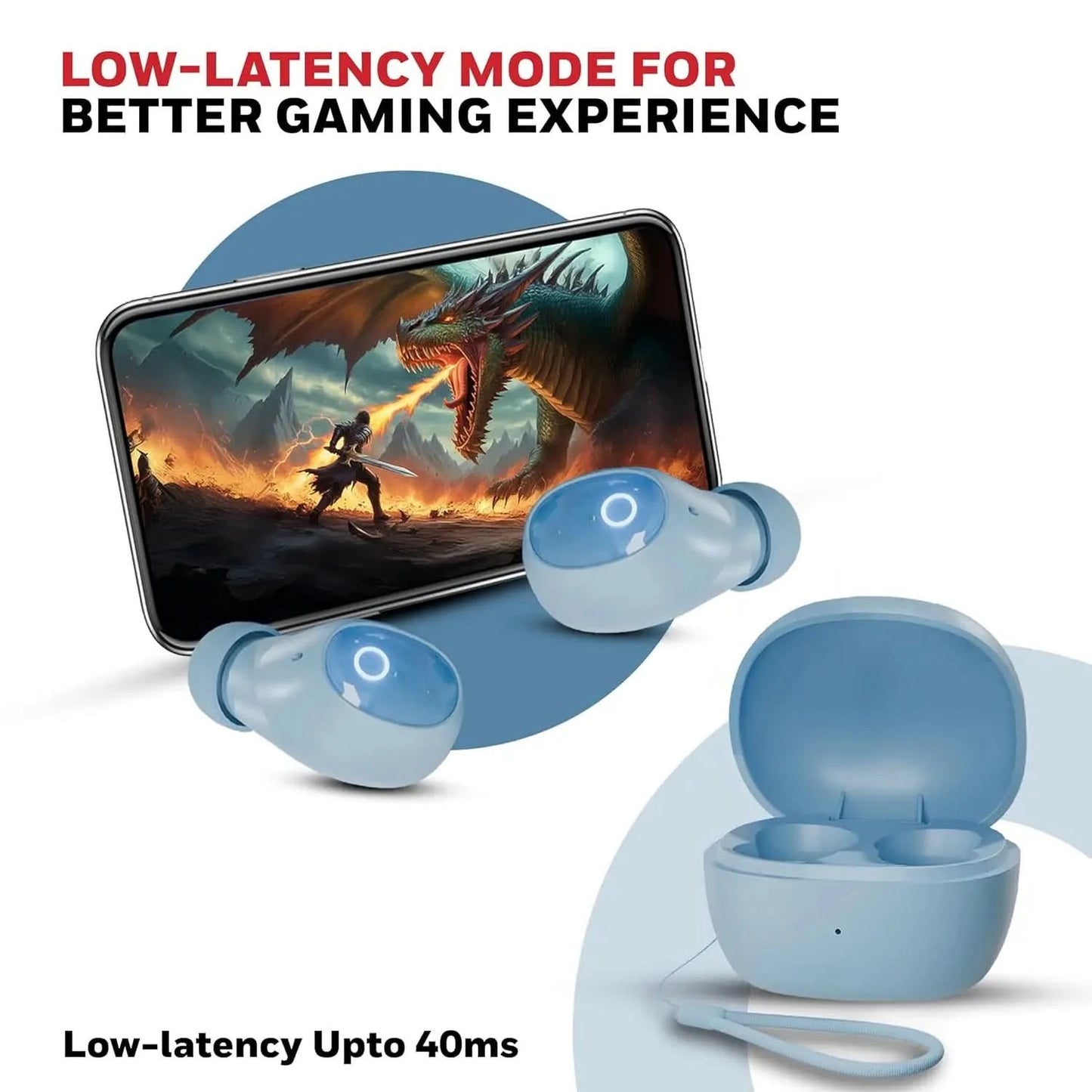 Honeywell Moxie V1500 Bluetooth TWS Earbuds with 48H Playtime, Type C Fast Charging, IPX4 Water Resistant, Bluetooth V5.4, 8mm*2 Drivers, Touch Controls, Voice Assistant, Noise Cancelling Blue