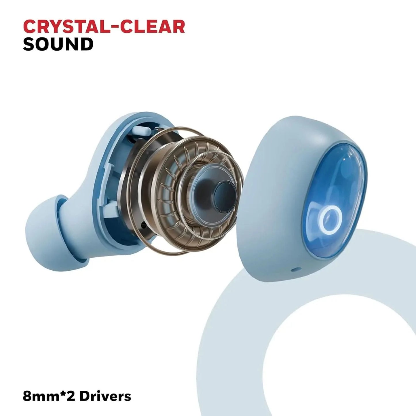 Honeywell Moxie V1500 Bluetooth TWS Earbuds with 48H Playtime, Type C Fast Charging, IPX4 Water Resistant, Bluetooth V5.4, 8mm*2 Drivers, Touch Controls, Voice Assistant, Noise Cancelling Blue