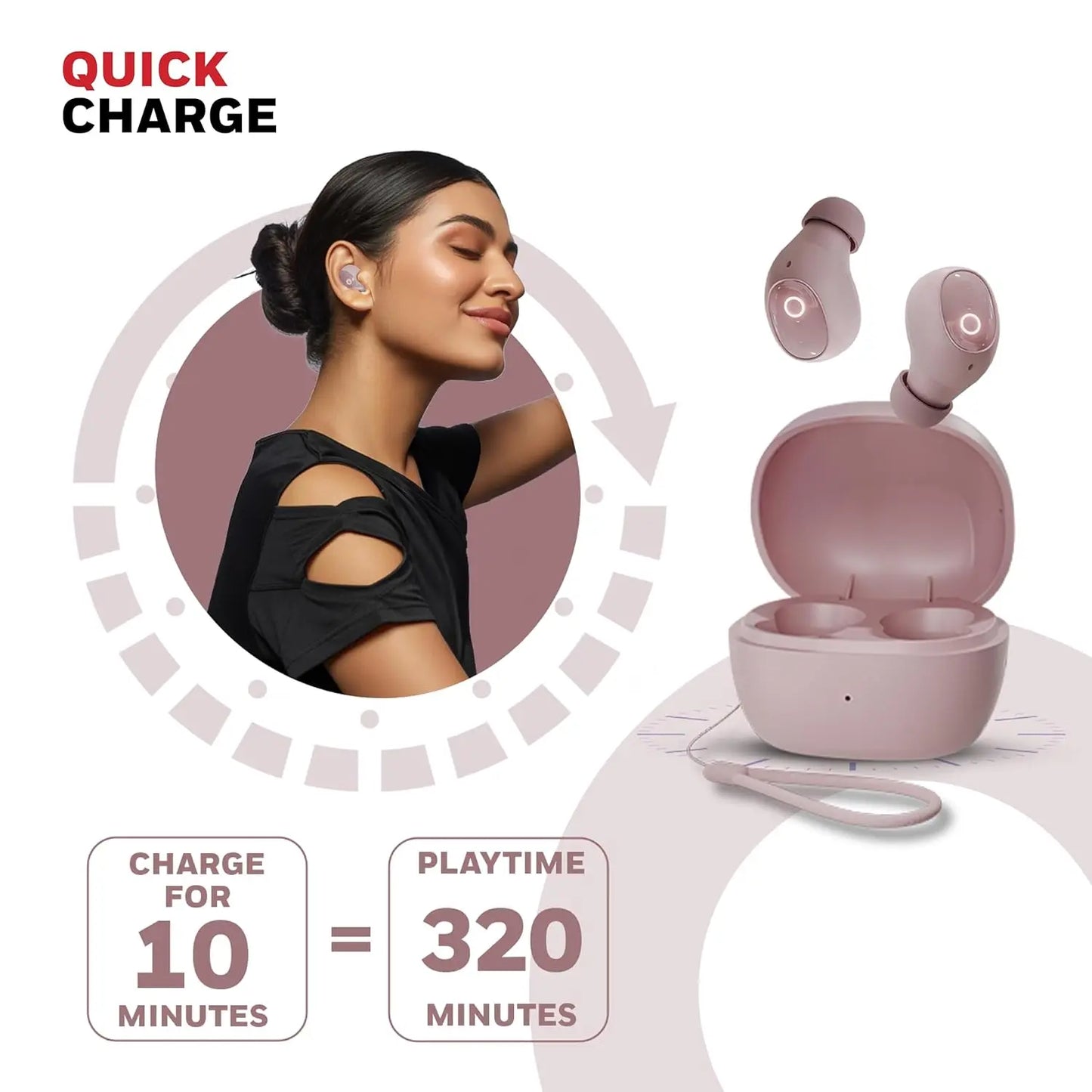 Honeywell Moxie V1500 Bluetooth TWS Earbuds with 48H Playtime, Type C Fast Charging, IPX4 Water Resistant, Bluetooth V5.4, 8mm*2 Drivers, Touch Controls, Voice Assistant, Noise Cancelling Pink