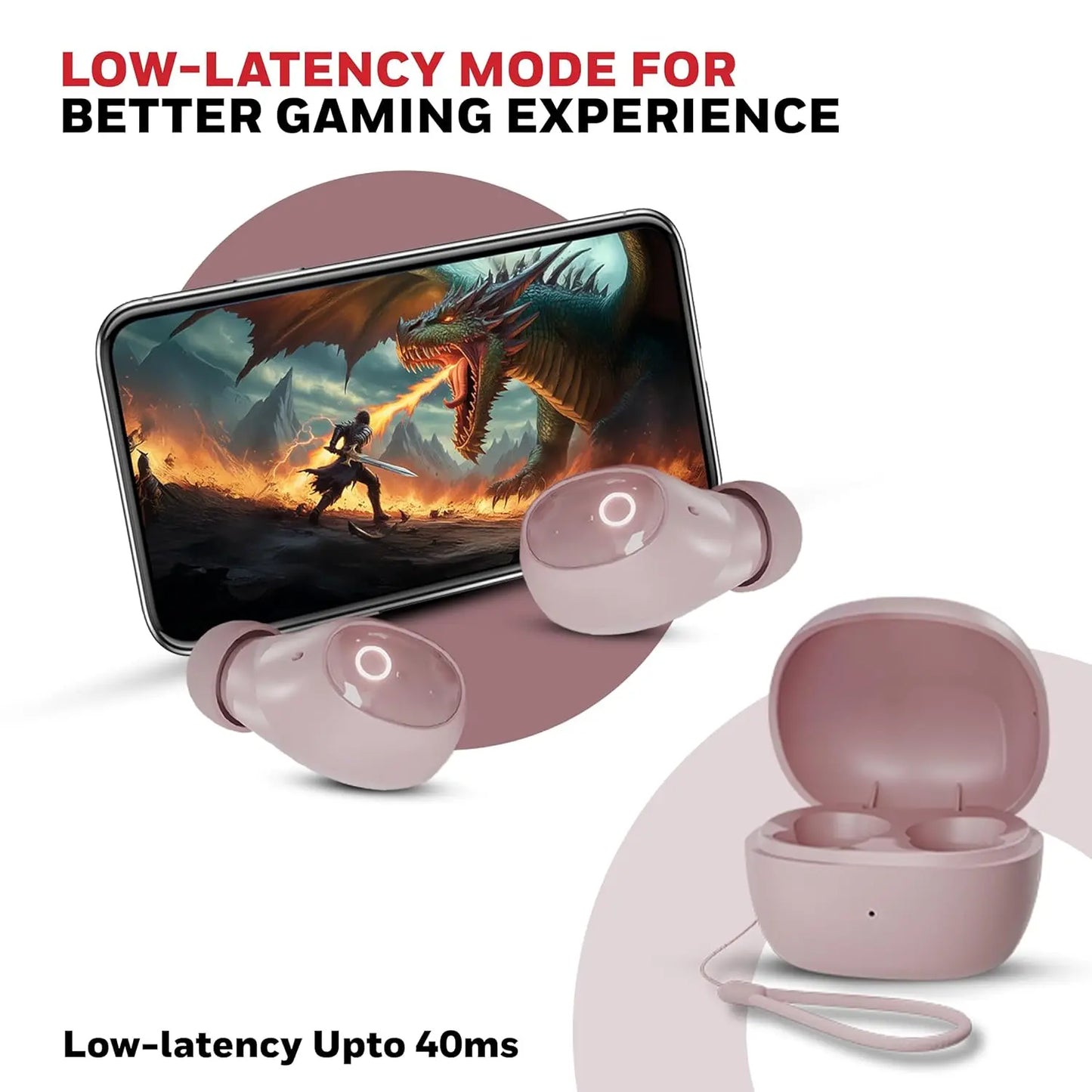Honeywell Moxie V1500 Bluetooth TWS Earbuds with 48H Playtime, Type C Fast Charging, IPX4 Water Resistant, Bluetooth V5.4, 8mm*2 Drivers, Touch Controls, Voice Assistant, Noise Cancelling Pink