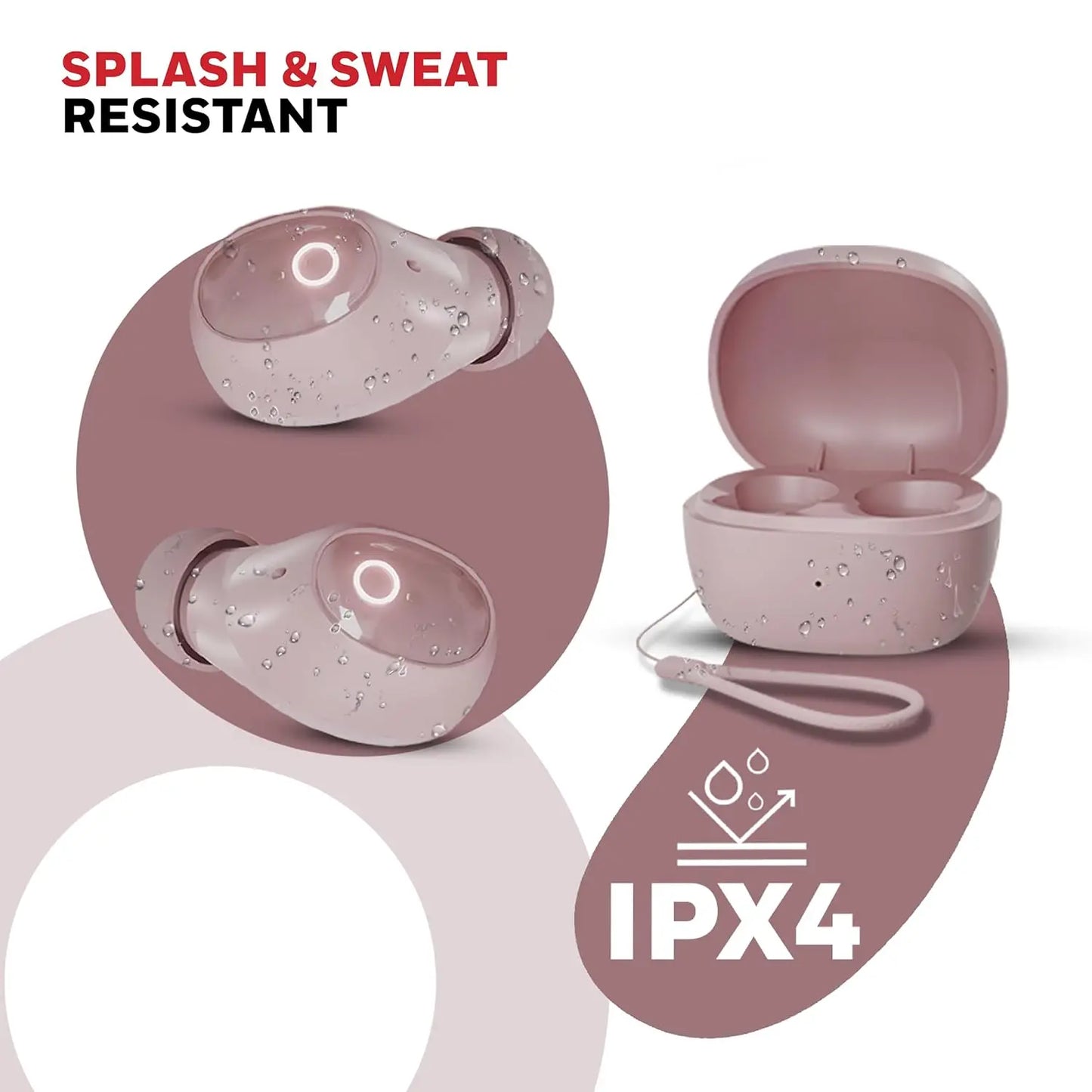 Honeywell Moxie V1500 Bluetooth TWS Earbuds with 48H Playtime, Type C Fast Charging, IPX4 Water Resistant, Bluetooth V5.4, 8mm*2 Drivers, Touch Controls, Voice Assistant, Noise Cancelling Pink
