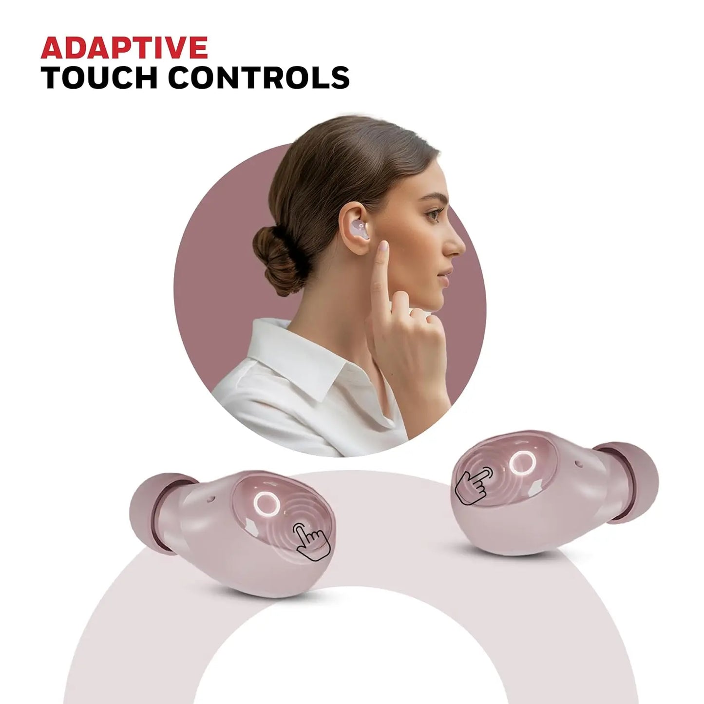 Honeywell Moxie V1500 Bluetooth TWS Earbuds with 48H Playtime, Type C Fast Charging, IPX4 Water Resistant, Bluetooth V5.4, 8mm*2 Drivers, Touch Controls, Voice Assistant, Noise Cancelling Pink