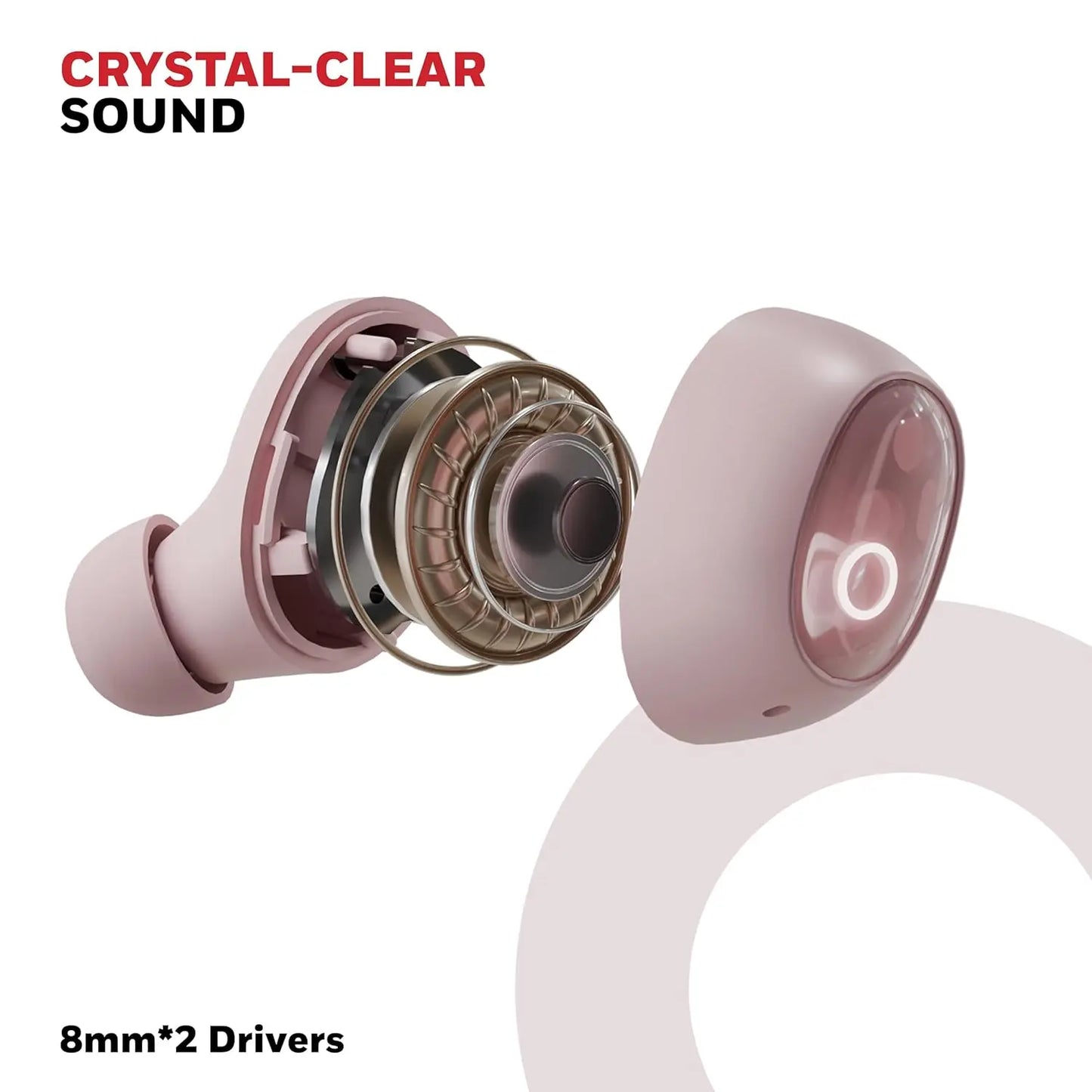 Honeywell Moxie V1500 Bluetooth TWS Earbuds with 48H Playtime, Type C Fast Charging, IPX4 Water Resistant, Bluetooth V5.4, 8mm*2 Drivers, Touch Controls, Voice Assistant, Noise Cancelling Pink