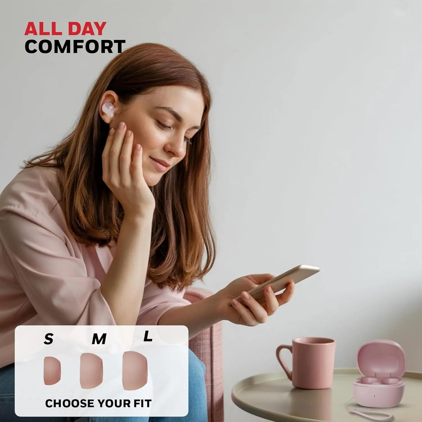Honeywell Moxie V1500 Bluetooth TWS Earbuds with 48H Playtime, Type C Fast Charging, IPX4 Water Resistant, Bluetooth V5.4, 8mm*2 Drivers, Touch Controls, Voice Assistant, Noise Cancelling Pink