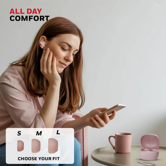 Honeywell Moxie V1500 Bluetooth TWS Earbuds with 48H Playtime, Type C Fast Charging, IPX4 Water Resistant, Bluetooth V5.4, 8mm*2 Drivers, Touch Controls, Voice Assistant, Noise Cancelling Pink