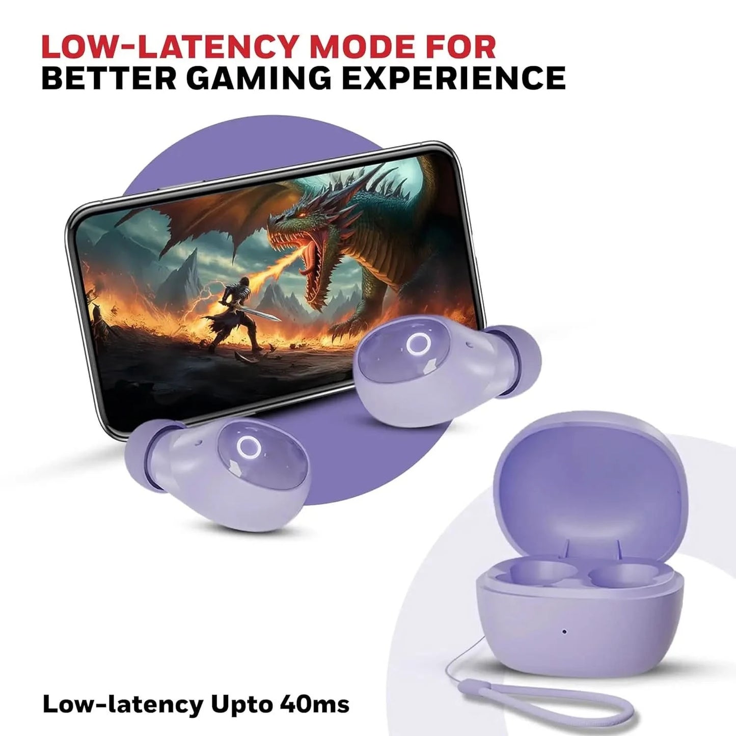 Honeywell Moxie V1500 Bluetooth TWS Earbuds with 48H Playtime, Type C Fast Charging, IPX4 Water Resistant, Bluetooth V5.4, 8mm*2 Drivers, Touch Controls, Voice Assistant, Noise Cancelling Purple