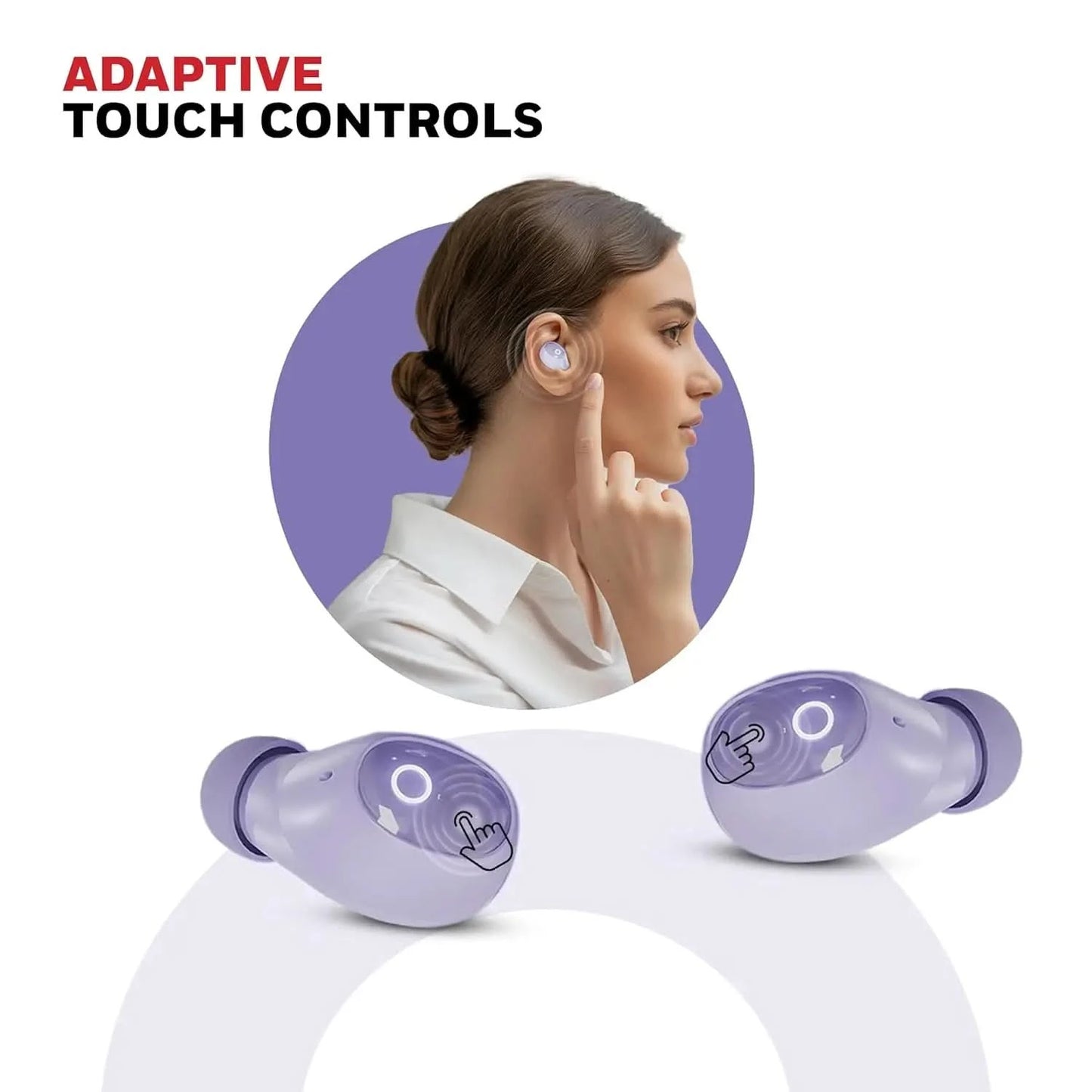 Honeywell Moxie V1500 Bluetooth TWS Earbuds with 48H Playtime, Type C Fast Charging, IPX4 Water Resistant, Bluetooth V5.4, 8mm*2 Drivers, Touch Controls, Voice Assistant, Noise Cancelling Purple