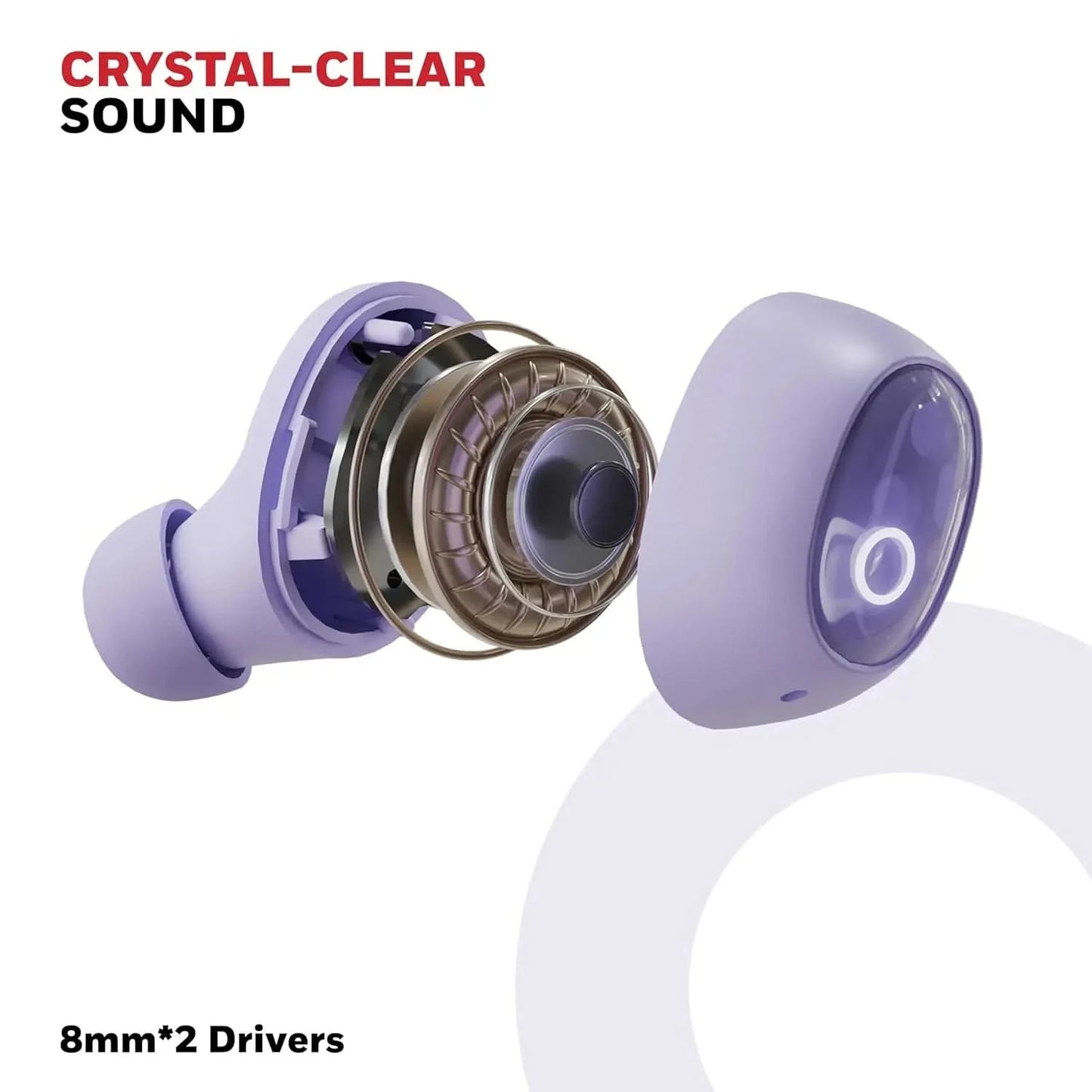 Honeywell Moxie V1500 Bluetooth TWS Earbuds with 48H Playtime, Type C Fast Charging, IPX4 Water Resistant, Bluetooth V5.4, 8mm*2 Drivers, Touch Controls, Voice Assistant, Noise Cancelling Purple