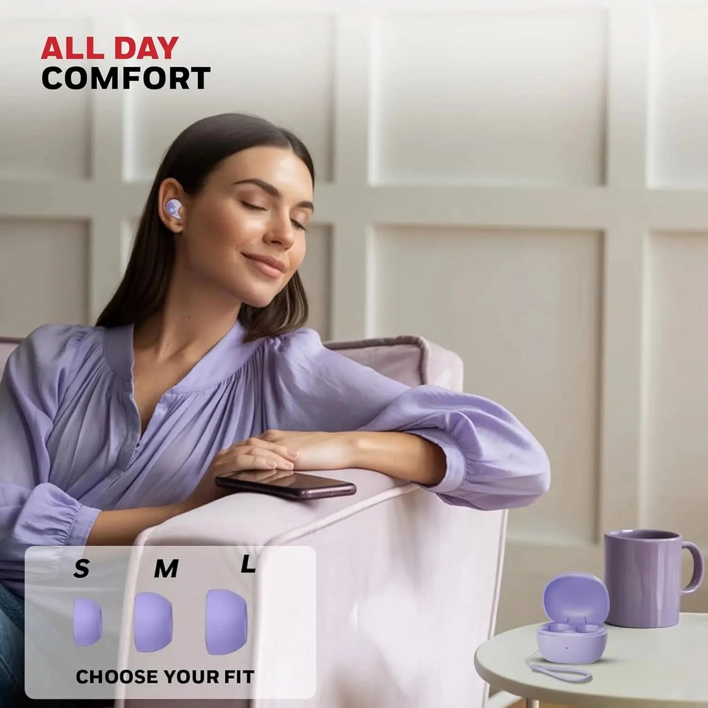 Honeywell Moxie V1500 Bluetooth TWS Earbuds with 48H Playtime, Type C Fast Charging, IPX4 Water Resistant, Bluetooth V5.4, 8mm*2 Drivers, Touch Controls, Voice Assistant, Noise Cancelling Purple