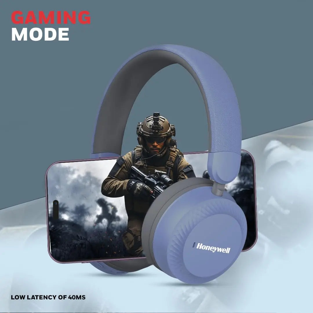 Honeywell Moxie V20 Bluetooth 5.4 Wireless On-Ear Headphones with Mic, ENC Noise Reduction, 25H Playback, Deep Bass, IPX4, AUX Support, 40ms Low Latency Gaming Mode, Stereo Sound, Padded Cushions Blue