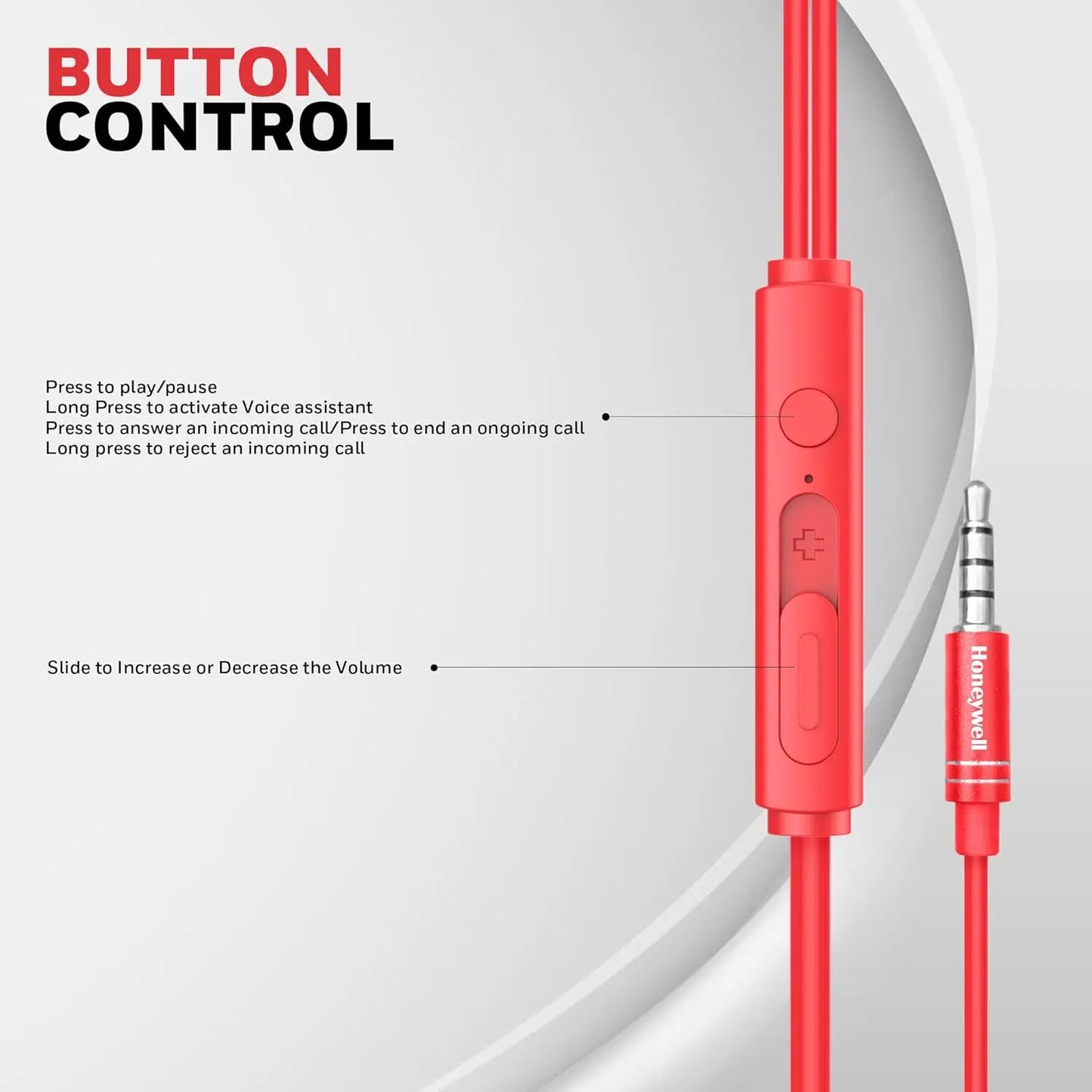 Honeywell Moxie V50 Wired Earphones with Built in Mic, 10mm*2 Drivers, Passive Noise Cancellation, Deep Bass & Clear Sound, Ultra HD Mic Quality, 3.5mm AUX, Voice Assistant Enabled, 1.2 Mtr