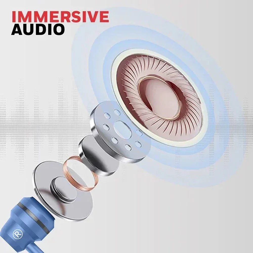 Honeywell Moxie V50 Wired Earphones with Built in Mic, 10mm*2 Drivers, Passive Noise Cancellation, Deep Bass & Clear Sound, Ultra HD Mic Quality, 3.5mm AUX, Voice Assistant Enabled, 1.2 Mtr Blue