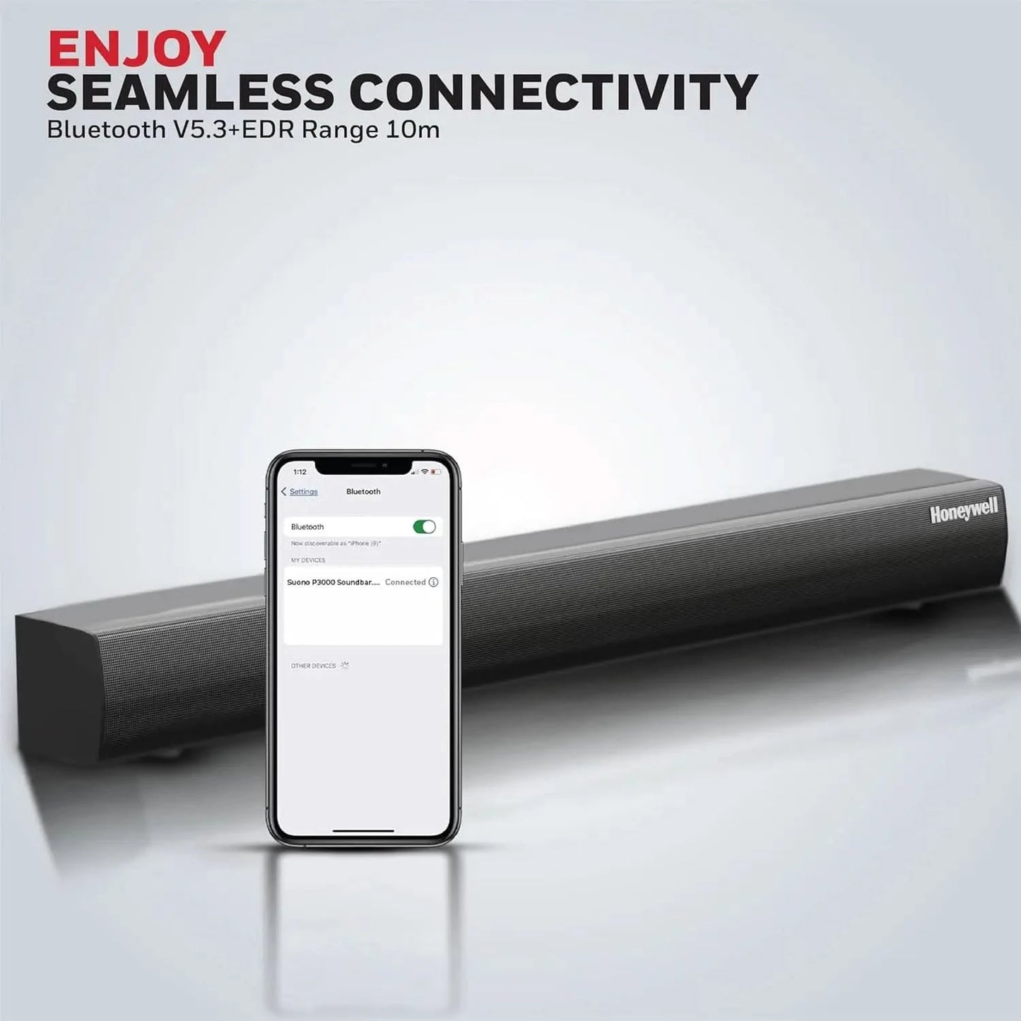 Honeywell New Launch Suono P3000 Soundbar with 80W Stereo Sound, 2.0Ch, Deep Bass, 3 EQ Mode, BT v5.3+EDR,Dual 58 * 90mm Drivers, Input Mode - AUX, USB, HDMI/ARC, Sleek Remote