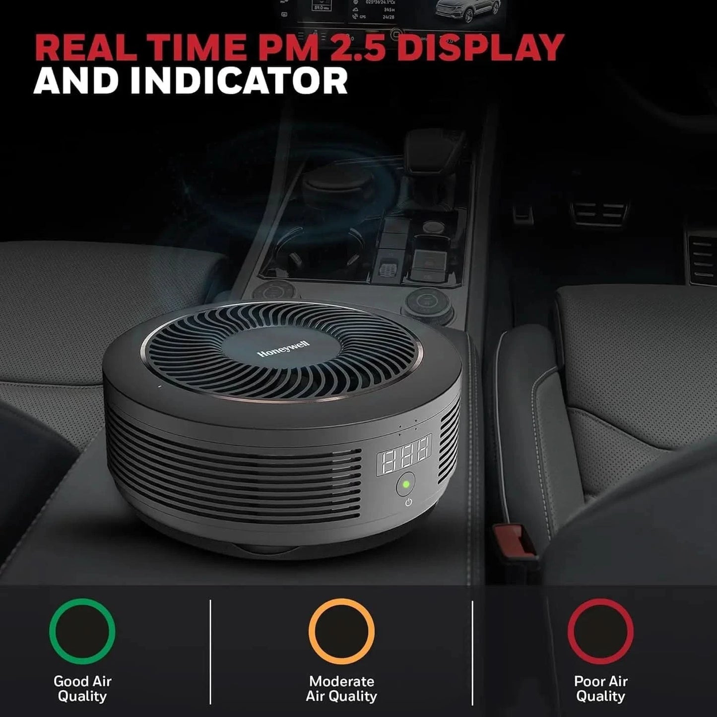 Honeywell New Launched Move Pure 4 Car Air Purifier, 3-in-1 Filtration, HEPA filter, removes 99.99% of PM2.5 & PM10, odour, VOCs, dust, smoke, & harmful bacteria, 2XUSB ports, Compact & Easy Install