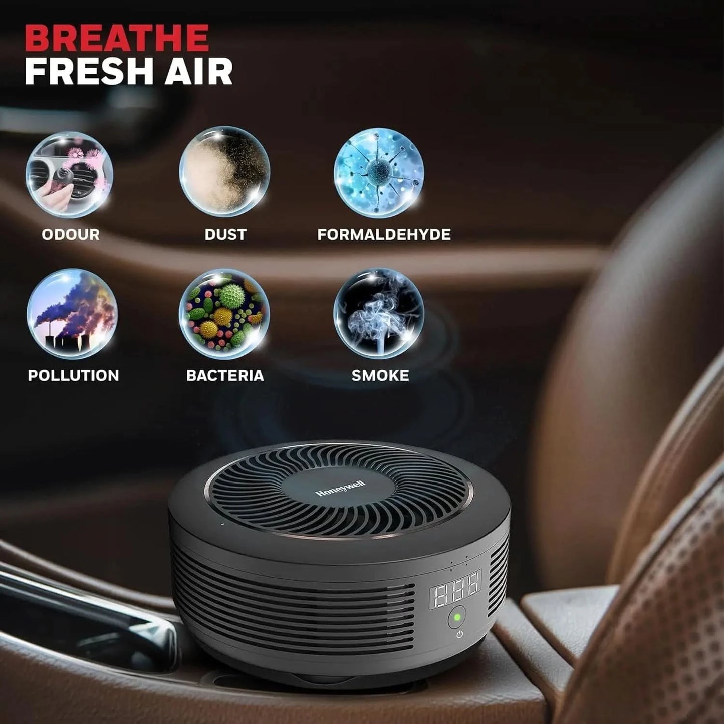 Honeywell New Launched Move Pure 4 Car Air Purifier, 3-in-1 Filtration, HEPA filter, removes 99.99% of PM2.5 & PM10, odour, VOCs, dust, smoke, & harmful bacteria, 2XUSB ports, Compact & Easy Install