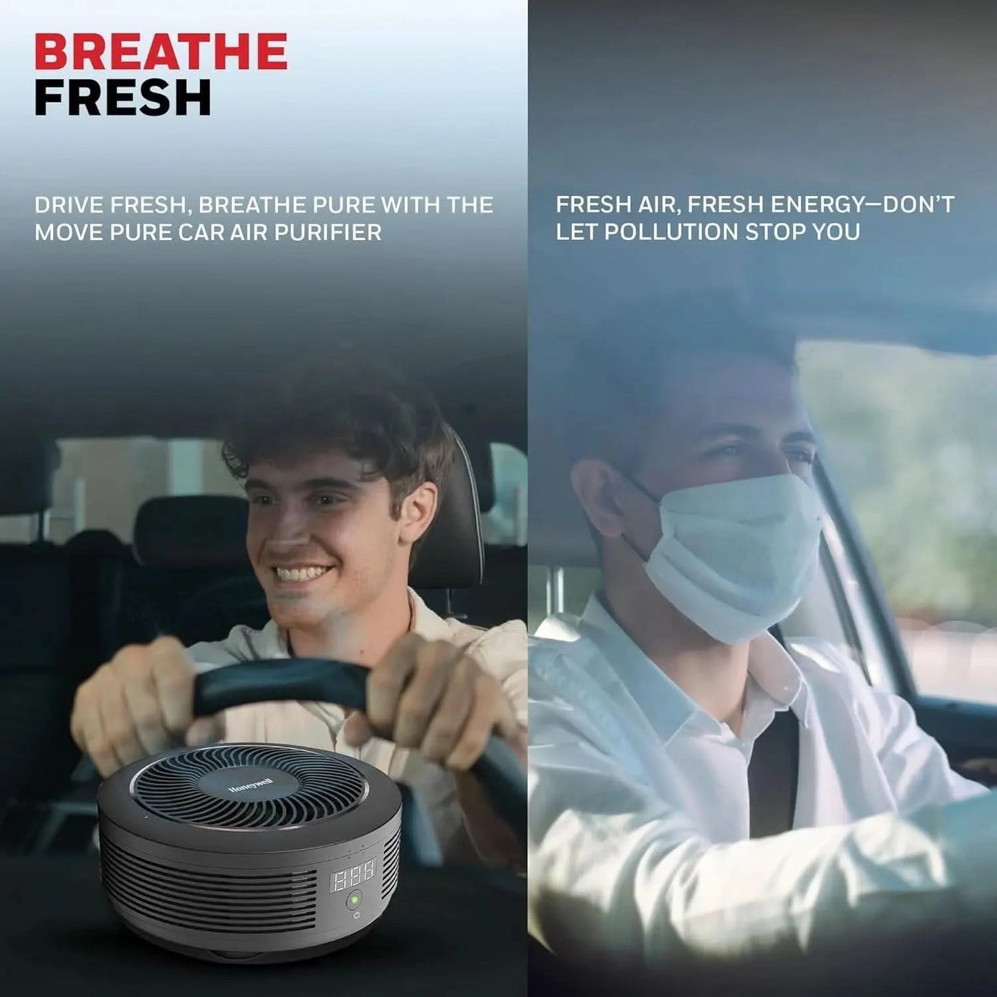 Honeywell New Launched Move Pure 4 Car Air Purifier, 3-in-1 Filtration, HEPA filter, removes 99.99% of PM2.5 & PM10, odour, VOCs, dust, smoke, & harmful bacteria, 2XUSB ports, Compact & Easy Install
