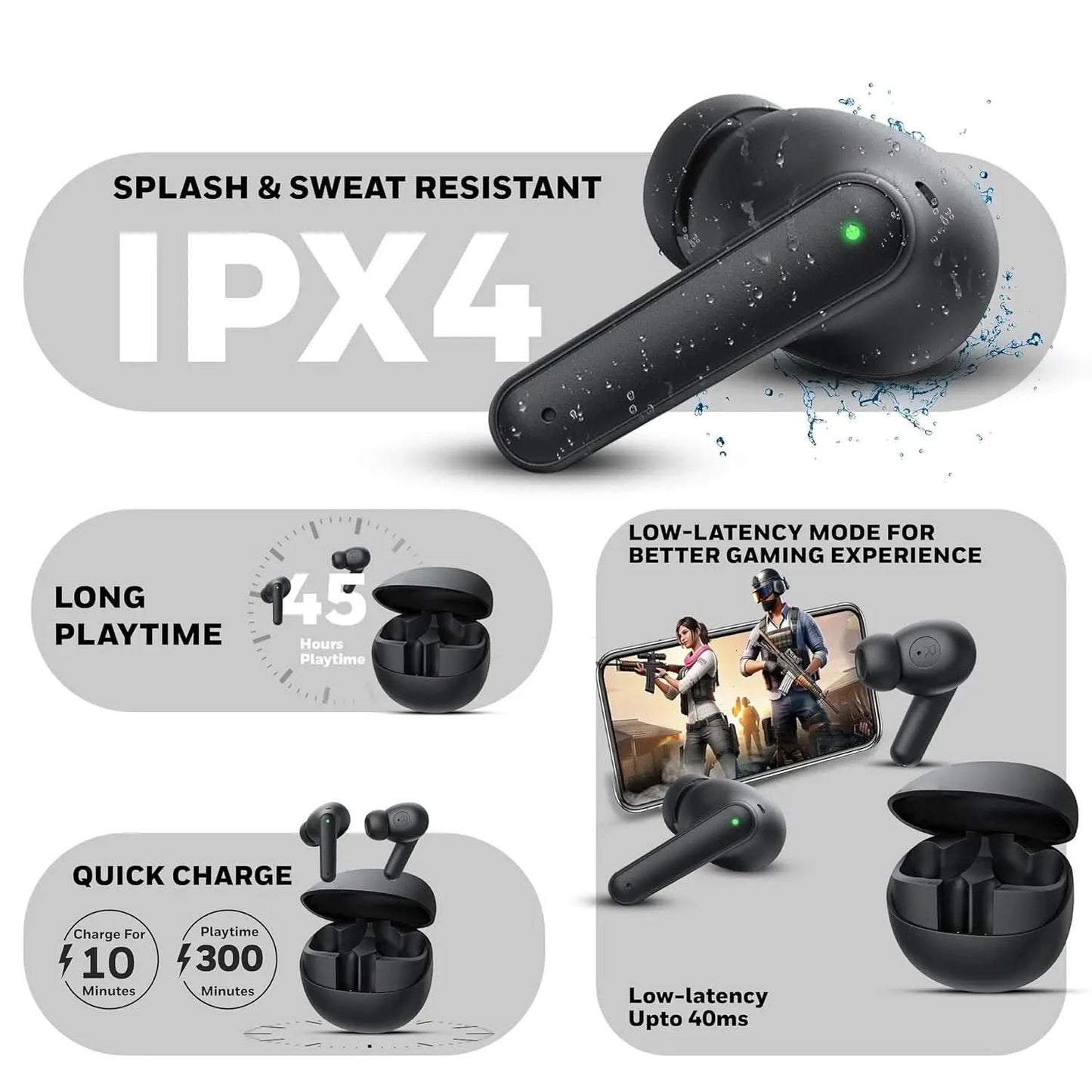 Honeywell New Launched Moxie V1400 Bluetooth v5.4 TWS in-Ear Earbuds, ENC with 4 Mics for HD Calling, 45H Battery Life, Stereo Sound, Deep Bass, IPX4, 40ms Low Latency Gaming Mode