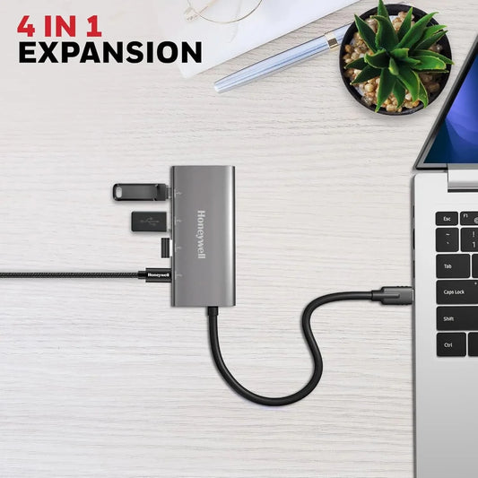 Honeywell Newly Launched Momentum TypeC to 2xUSB 3.2 Gen 2 TypeC Port & 2xUSB 3.2 Gen 2 TypeA Port Hub,10 Gbps Transmission Speed,30 cms,Premium Metallic Finish,Compatible with all Type C Port devices