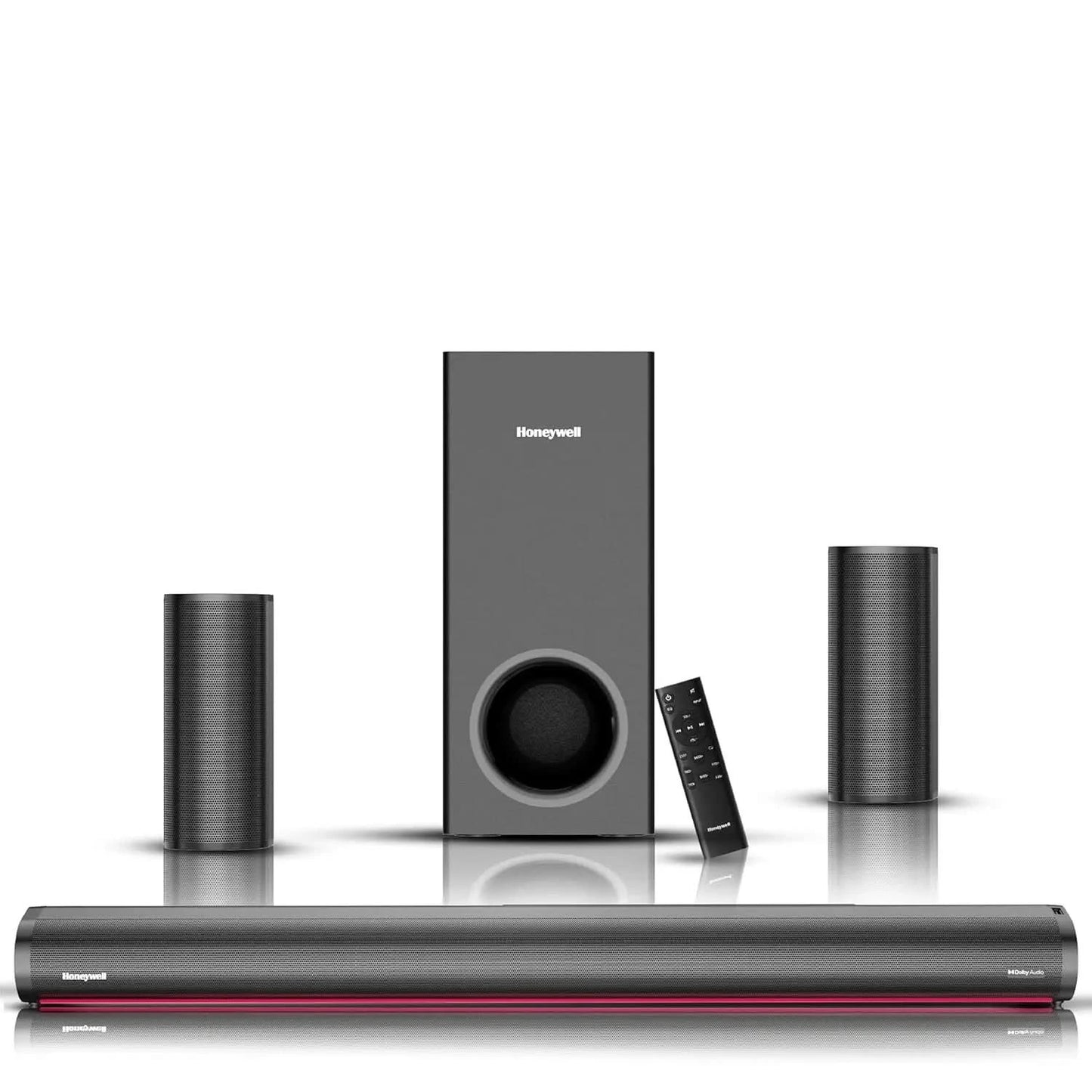 Honeywell Newly Launched Trueno U7000 Dolby Audio Soundbar 500W, 5.1Ch Surround Sound Home Theatre, Deep Bass Subwoofer, 2 Satellite Speakers, 6 EQ Modes, BT v5.3, AUX, USB, Optical Input, & HDMI/ARC