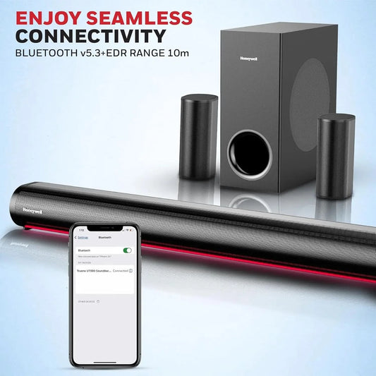 Honeywell Newly Launched Trueno U7000 Dolby Audio Soundbar 500W, 5.1Ch Surround Sound Home Theatre, Deep Bass Subwoofer, 2 Satellite Speakers, 6 EQ Modes, BT v5.3, AUX, USB, Optical Input, & HDMI/ARC