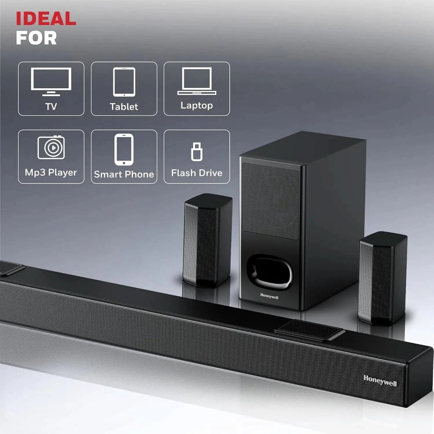 Honeywell Newly Launched Trueno U8000 5.1Ch Soundbar 700W Dolby Atmos, 3D Surround Sound, Deep Bass Subwoofer, Wireless Satellite Speakers, 4 EQ Modes, BT v5.4, AUX, USB, Optical Input & HDMI ARC/Earc